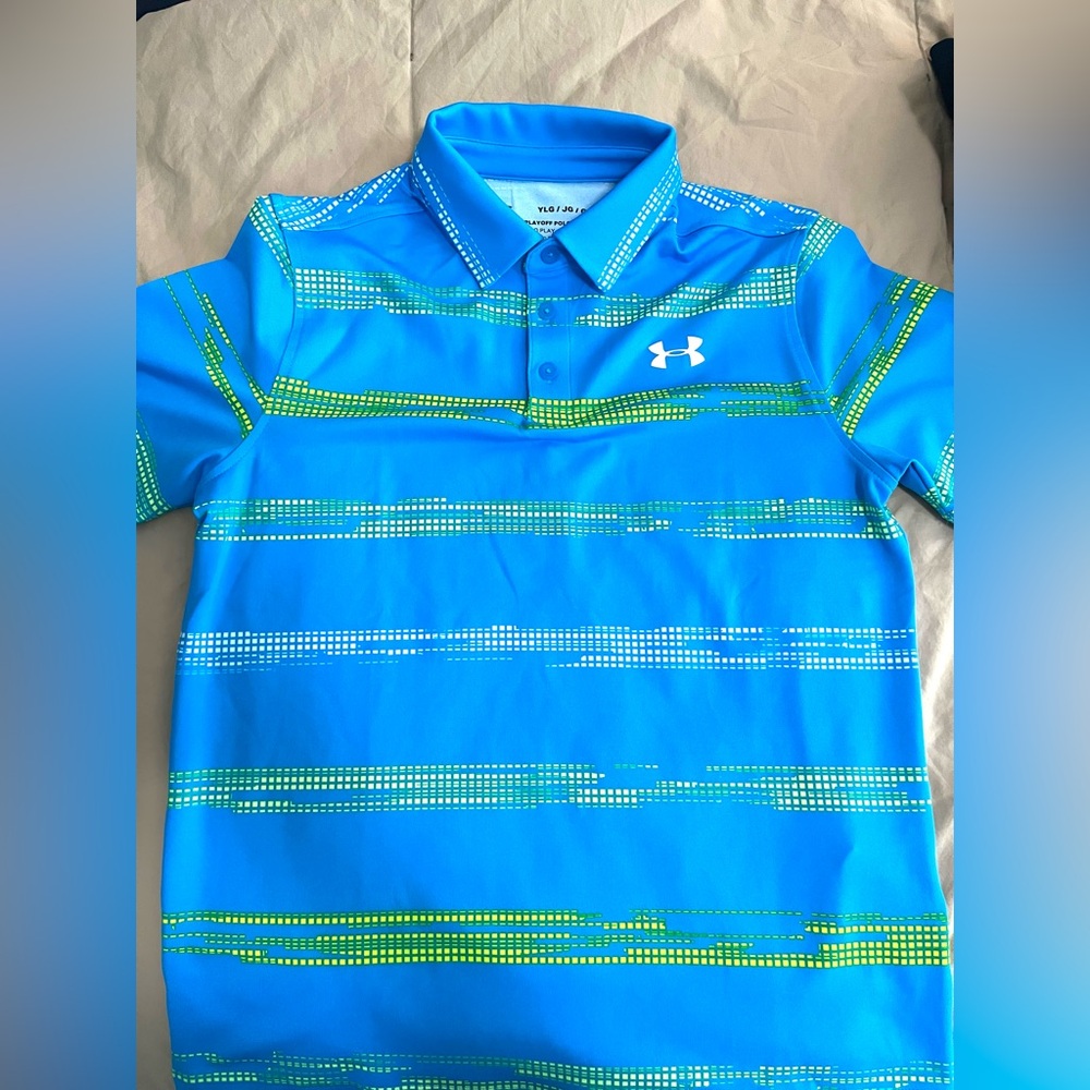 Under Armour Boys YL - Blue and Green Performance Polo